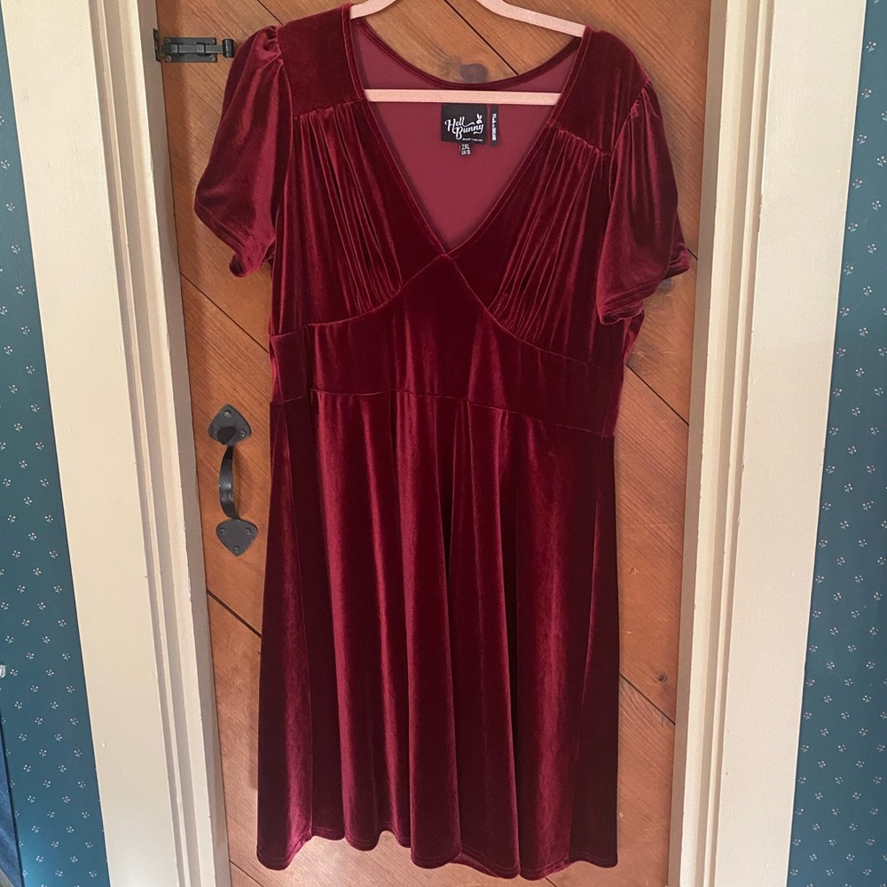 Burgundy Hell Bunny Retro Velvet Dress